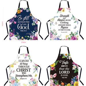 Livre d'écriture religieuse chansons motifs floraux Polyester sans manches vente en gros cuisine Anti-fouling tablier de cuisine personnalisable - Product Image 1