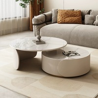 Nouvel Ensemble de Tables Basses Rondes en Bois et Marbre, Design Crème Moderne de Luxe, Multifonction avec Tiroirs pour Salon, Meuble Décoratif