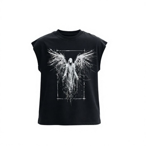 Custom Logo <b>Mens</b> <b>Black</b> Sleeveless Tank 340g Washed Cotton <b>Vest</b> O-Neck Gothic Streetwear Muscle Tee - Product Image 4