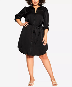 2025 été élégant gros femmes rose avant boutons retrousser demi manches genou longueur chemise robes avec ceinture - Product Image 6