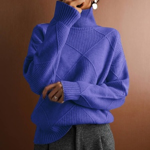 Nueva moda Coreana <span class=keywords><strong>de</strong></span> cuello alto con patrón <span class=keywords><strong>de</strong></span> <span class=keywords><strong>rombos</strong></span> suéter <span class=keywords><strong>de</strong></span> punto <span class=keywords><strong>para</strong></span> <span class=keywords><strong>mujer</strong></span> Color sólido elegante suéter <span class=keywords><strong>de</strong></span> viajero suelto largo - Product Image 3