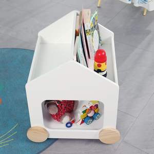 Diseño interesante Estantería DE MADERA PARA NIÑOS 2 en 1 Estantería para niños Organizador de libros para bebés <span class=keywords><strong>con</strong></span> <span class=keywords><strong>ruedas</strong></span> - Product Image 3