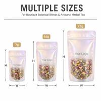 Pochette Souple Transparente Minimaliste Iridescente en Mylar avec Fermeture Ziplock Personnalisée 1oz 28g, Emballage Anti-Odeur pour Mélanges Botaniques de Boutique
