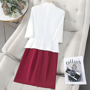 Traje de ocasión Formal de dos piezas rojo Falda Primavera Otoño Adaptabilidad Ceremonial Discurso <span class=keywords><strong>Concurso</strong></span> Radiodifusión Hosting Vestido de anfitriona - Product Image 3