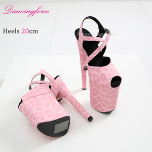 Baby Pink leopardo da 20CM tacchi altissimi scarpe da ballo in Pole Dance da sera sfilate da festa Stripper plateau con fibbia sandali - Product Image 5