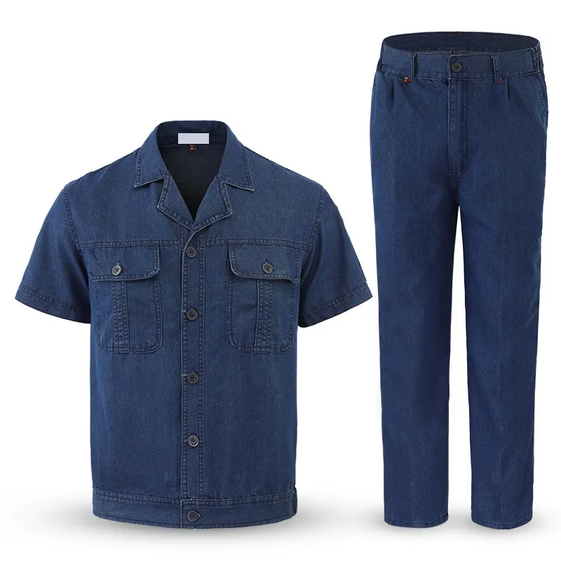 Professionnel léger coton bleu marine mécanicien uniforme travail Cargo veste pantalon robe pour été femmes hommes