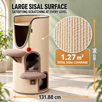 Arbre à chat cylindrique multi-niveaux de 96 cm en sisal avec 3 niches et plateformes d'escalade pour grands chats d'intérieur - Vente en gros