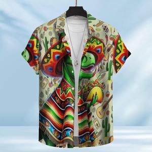 Áo Sơ Mi Nam Hawaii Áo phông ngắn tay khủng long Fiesta Áo phông cinco de mayo <span class=keywords><strong>Rex</strong></span> Áo phông người Mexico serape sombrero Dino - Product Image 2
