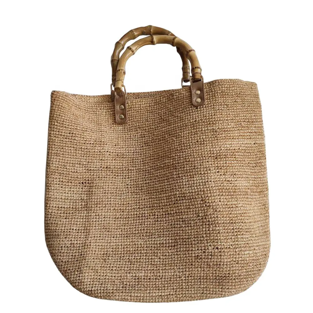 NY Vente en gros Marque Femmes Nouveau design Sacs à main de haute qualité faits à la main Sac en paille raphia crochet Poignée en bambou Cadre naturel