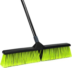 Heavy Duty Broom Brush with 63 Long Handle for Deck <strong>Patio</strong> Driveway Garage Warehouse Shop Floor Sweeping &amp; <strong>Scrubbing</strong> - Product Image 1