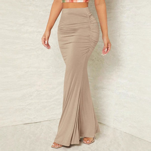 European American Autumn Winter Women's High-Waist Slimming Look <strong>Elastic</strong> Pleated Fishtail <strong>Skirt</strong> - Product Image 4