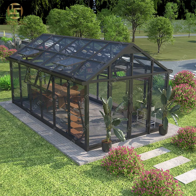 Verre personnalisé Sunroon Cadre en alliage d'aluminium Solarium Trempé Isolé Serre Maisons en verre pour 4 saisons