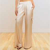 Baggy personnalisé en soie champagne pantalon cargo en satin pour femmes pantalon à jambes larges pantalon long et décontracté en satin pour femmes vente en gros