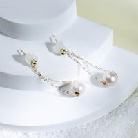Pendientes de perlas Akoya, accesorios de 7mm-8mm, venta al por mayor, pendientes de oro de 18K, joyería, semimontajes, pendientes de perlas de agua de mar, montajes