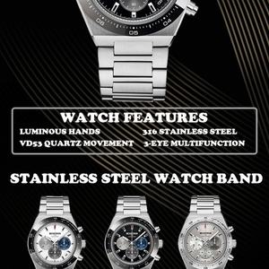 Multifunctional Cadran Montre <b>Black</b> Waterproof High-end Business Chronograph Quartz <b>Watch</b> Japan Vd53 Movement Custom <b>Watch</b> Maker - Product Image 6