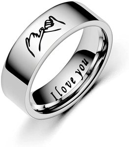 Hadiah Hari Valentine Wanita Pria Persahabatan, Baja Nirkarat Berlapis Perak Hitam Kustom <span class=keywords><strong>Pinky</strong></span> Dapat Diukir Cincin Janji untuk Pasangan - Product Image 3