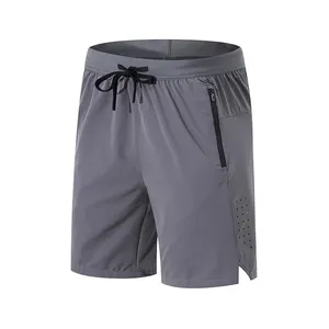 Toptan yaz erkekler özel etiketleme spor Zip cep şort giyim egzersiz Polyester koşu kısa pantolon/