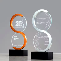 Trofeo de Cristal con Diseño Circular y Base de Cristal Negro para Reconocimiento Corporativo e Impresión Personalizada, Premio de Cristal