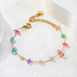 Irregular Colored Stone Necklace And <b>Bracelet</b> <b>Set</b> For Women Fashionable Party Jewelry Zinc Alloy Gold Tone - Product Image 4