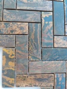 Mattonelle di <span class=keywords><strong>rame</strong></span> Vintage in bronzo per interni a spina di pesce in ottone scuro in metallo mosaico di mattonelle di parete opache per decorazione di pareti di edifici antichi - Product Image 2