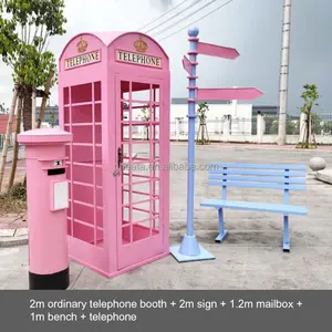 Oem London Telefooncel Antieke Roze Bloemen Telefooncel Bruiloft Decor Buiten Telefooncel Met Kunstbloem