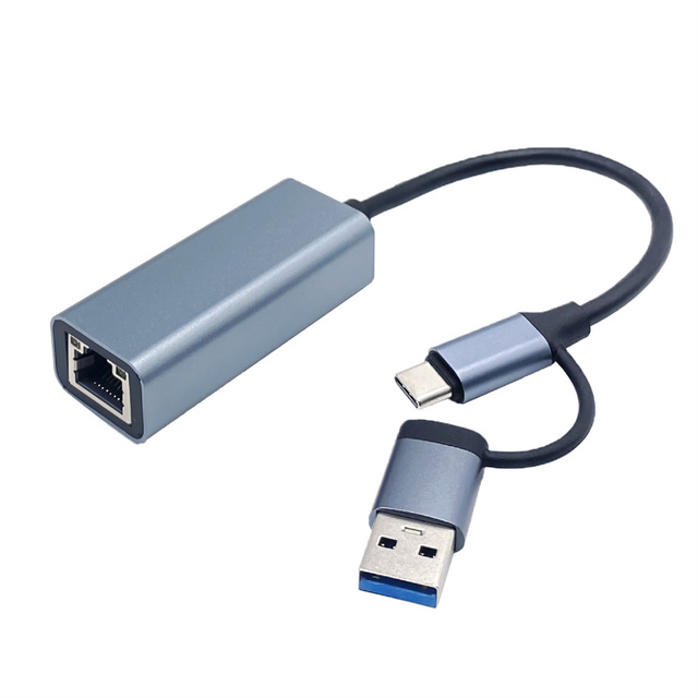 2-in-1 USB C/USB 3.0 to RJ45 1000Mbps Gigabit Ethernet LAN Network Adapter for Notebook PC USB Ethernet Adapter for Laptop Wired