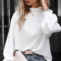 Nouvelle Collection Printemps : Blouse Femme en Polyester à Col Montant, Manches Volants, Coupe Ample et Décontractée, Couleur Unie, Franges et Volants – Vente en Gros
