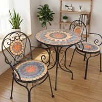 Ensemble de jardin rétro en fer forgé de style mosaïque européen pour extérieur, table et chaises, idéal pour véranda, cour, loisirs, imperméable et résistant aux UV