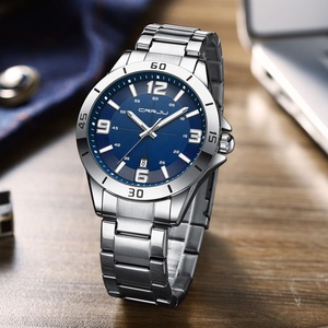 Montre à quartz classique pour homme, cadran bleu simple, bracelet en acier inoxydable avec fenêtre de calendrier, étanche 30 m, montre-bracelet décontractée pour affaires - Product Image 5