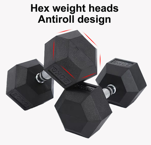 Fabricante TopOne, pesas pesadas, mango de acero chapado eléctrico, mancuernas hexagonales de goma suave - Product Image 5