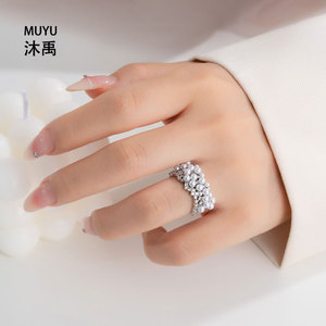 MyMuyu Pearl Zirconia <b>Open</b> <b>Ring</b> Adjustable Wave Flower Design Wedding Fashion <b>Ring</b> - Product Image 2