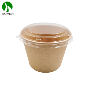 Eetbare, biologisch afbreekbare papieren saladekom met deksel, PE-coating, ronde kraft papieren schaal, milieuvriendelijke lunchbox - Product Image 5