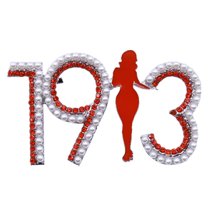 Moda blanco perla rojo Bling piedra incrustada griega DST año de fundación 1913 diseño fortaleza <span class=keywords><strong>se</strong></span>ñora Delta Sigma Theta broche Pin - Product Image 1