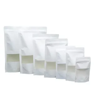 Échantillon gratuit de sachets de thé, Design personnalisé, support Compostable, pochette non imprimée, emballage blanc, sacs en papier Kraft avec fenêtre