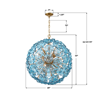 Lustre en verre de Murano ambré en forme de boule de fleurs, avec structure en acier inoxydable, LED central, hauteur réglable, luminaire suspendu pour salon