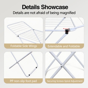 Stendibiancheria a un livello pieghevole in metallo a forma di ala di gabbiano, stendino da terra <span class=keywords><strong>per</strong></span> interni ed esterni - Product Image 3
