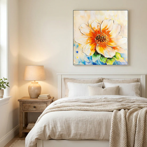 Pintura Decorativa, Flor Blanca Grande, Pintura al Óleo Abstracta Moderna, Pintada a Mano, Lienzo de 60x90cm con Marco para Sala de Estar - Product Image 5
