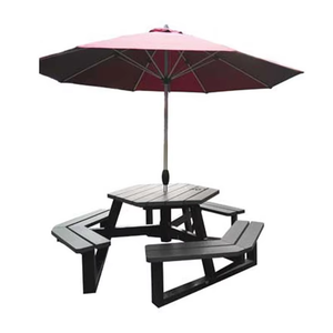 Mobili per esterni WPC tavolo in <span class=keywords><strong>legno</strong></span> con sedia al di fuori del ristorante <span class=keywords><strong>giardino</strong></span> Patio 6 posti tavolo da Picnic <span class=keywords><strong>panca</strong></span> con foro ombrello - Product Image 3