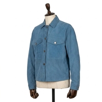 Blusón de Mujer en Gamuza Azul Acero, Cuello Camisero, Bolsillos con Doble Solapa, Botón Único, Corto, Ecológico, Antiarrugas, Otoño