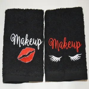 Custom Logo 100% Cotton Reusable Facial Cleansing Towel Makeup Remover Black Face Towel