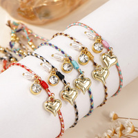 Go2boho Handgemaakte 5 Stuks Gevlochten Verstelbare Vergulde Hart Charme Strass Sieraden Armband Set Valentijnsdag Cadeau Voor Vrouwen