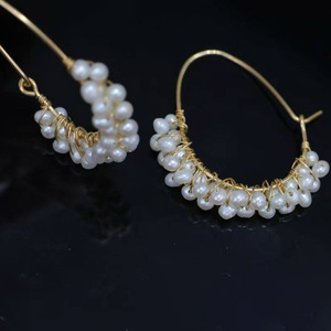 factory wholesale Handmade 14K Gold Filled Pearl Hoop <b>Earrings</b>, Natural Freshwater Cluster Pearl Wire Wrapped <b>Earrings</b> - Product Image 3