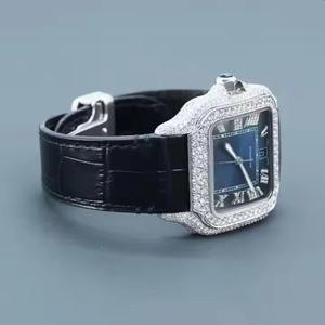 Best Quality <b>Blue</b> Leather Iced Out Dial Diamond <b>Watch</b> Luxury <b>Men</b> Wristwatch <b>for</b> Formal and Casual Wear Available at Good Price - Product Image 3