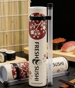 Custom Printed Eco Paper Sushi Slide Tube, Food Grade Pull Out Paper Tube Packaging with Sauce Box for Hand Roll Sushi - Product Image 3