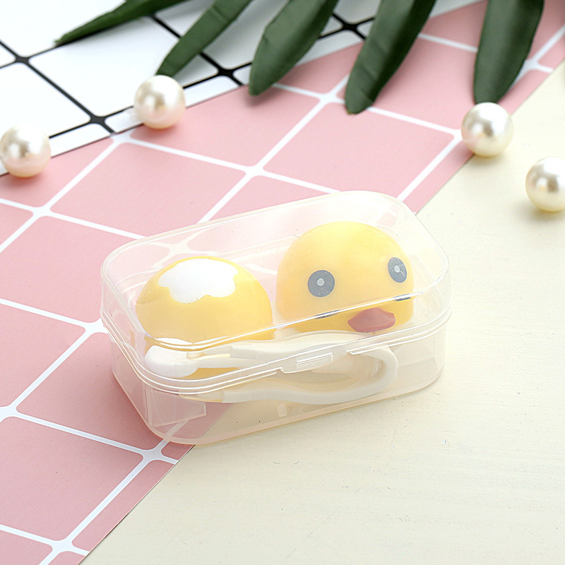 Customizable Plastic Contact lens duplex box Cute Lovely Small Delicate yellow duck Portable Set Contact Lens Case mate box