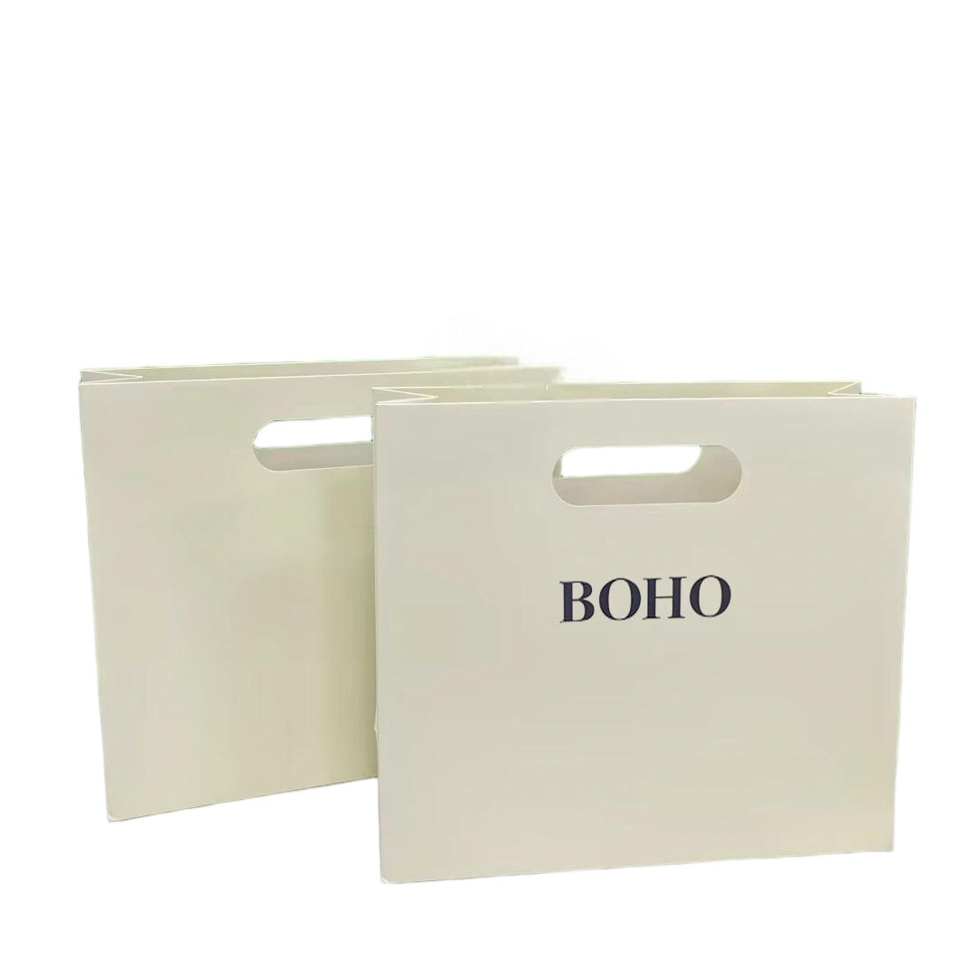High-end Colorless Embossed, Silver Hot Stamping Die-cut Handle Paper Bags, Suitable for Beauty Retail and Brand Customization