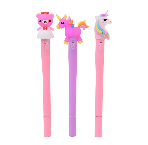 Promotional gift cute unicorn ball led bear gel ink pens light up pen glow in the dark kids pen