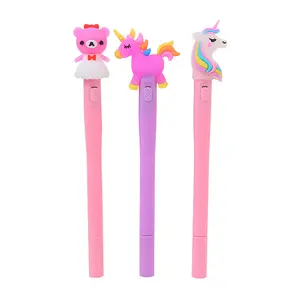 Promosyon hediye sevimli unicorn topu led ayı jel mürekkep kalemler light up kalem kızdırma karanlık çocuklar kalem
