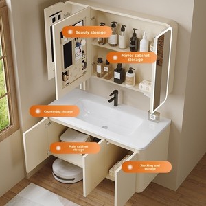 <span class=keywords><strong>Meuble</strong></span> de salle de bain épaissi et peu encombrant, couleur crème, lavabo à coins arrondis, <span class=keywords><strong>meuble</strong></span> simple pour lavage du visage et des mains - Product Image 5