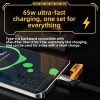 Charger Lipat 65W GaN Tiga Port Aluminium Alloy USB-C Adapter QC3.0 Pengisi Daya Cepat untuk Laptop Elektronik 3-in-1